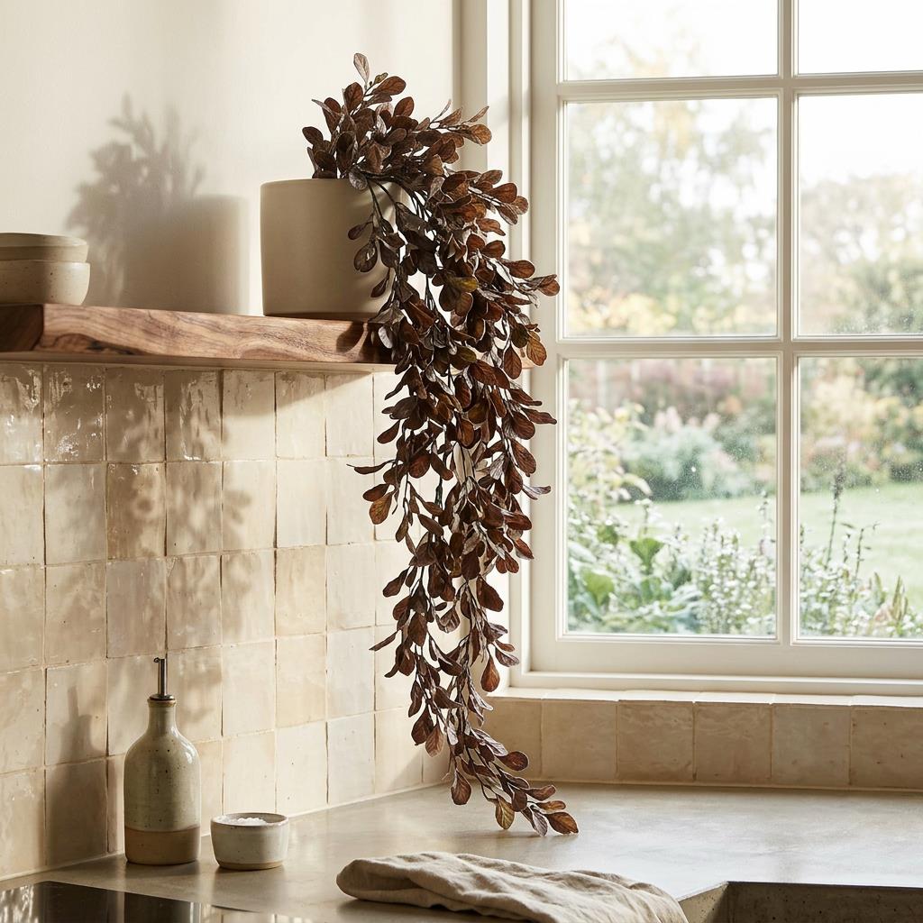 70cm Artificial Trailing Leaf Spray Stem Dusty Purple – image 5