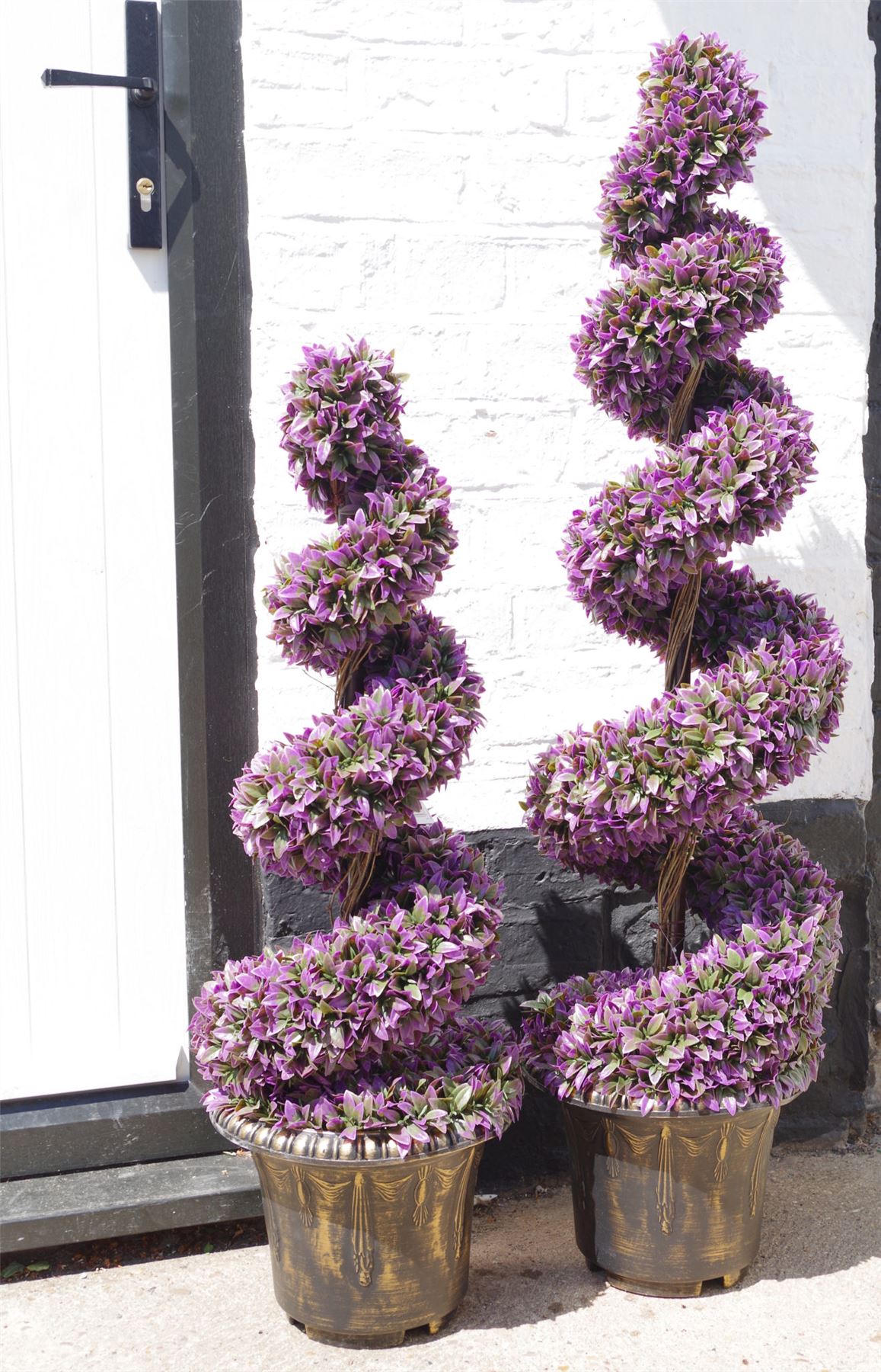 120cm Artificial Pair of Purple Leaf Spiral Topiary Trees Planters – image 4