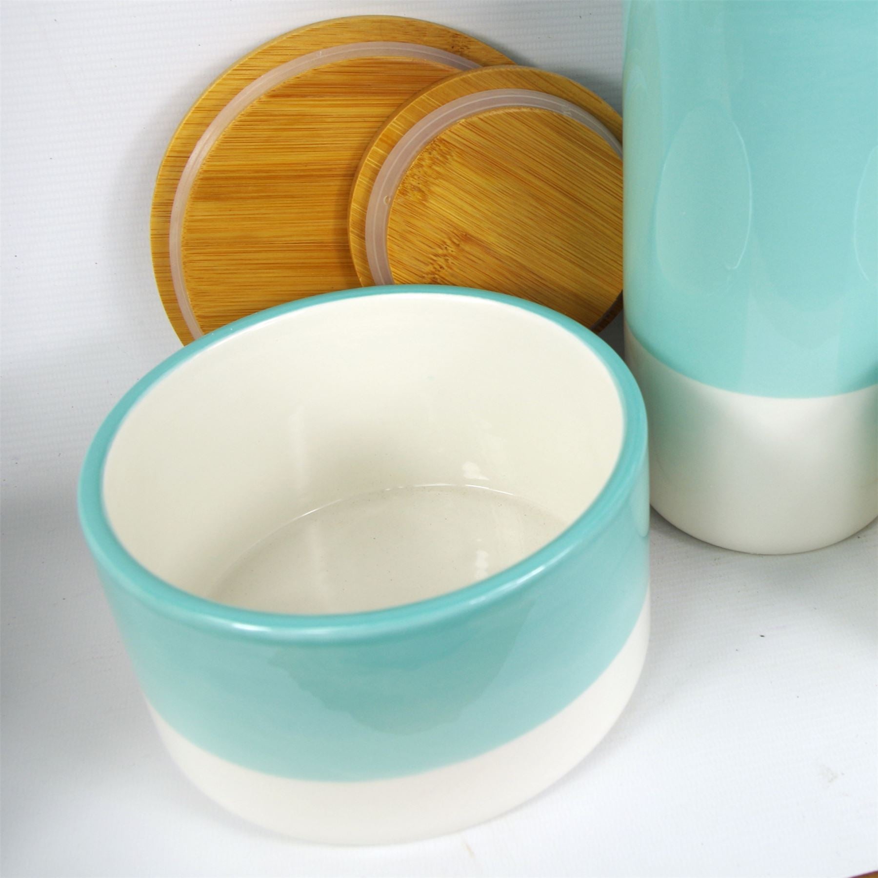 Set of Three Canisters Aqua Green Ceramic Storage Jars with Lids – image 4