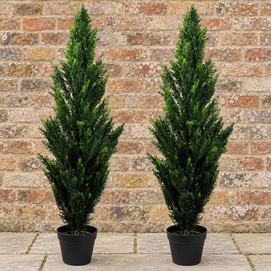 120cm Pair of Artificial Cedar Cypress Topiary UV Resistant