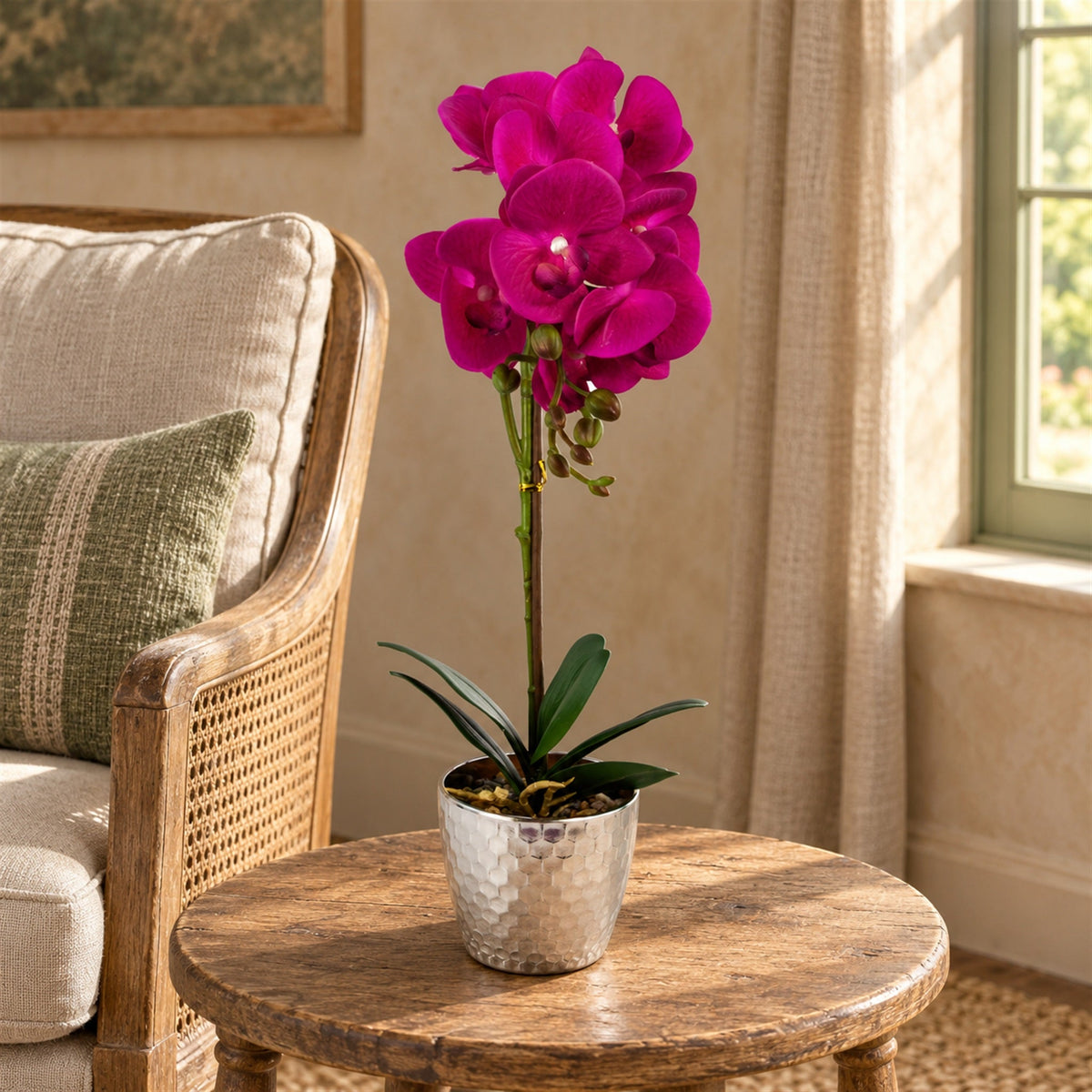 50cm Phalaenopsis Orchid Artificial Silver Dark Pink