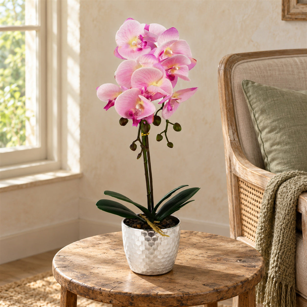 Artificial 50cm Phalaenopsis Orchid Light Pink Silver