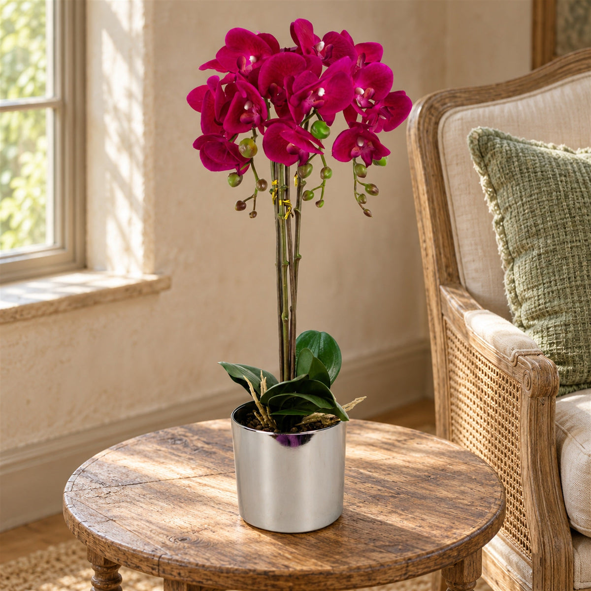 52cm Artificial Orchid Large Dark Pink Silver