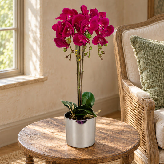 52cm Artificial Orchid Large Dark Pink Silver