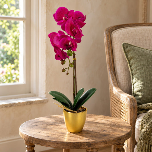 46cm Artificial Orchid Dark Pink Gold