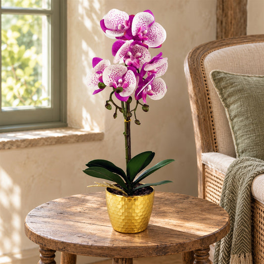 50cm Phalaenopsis Orchid Artificial Purple White Gold Pot