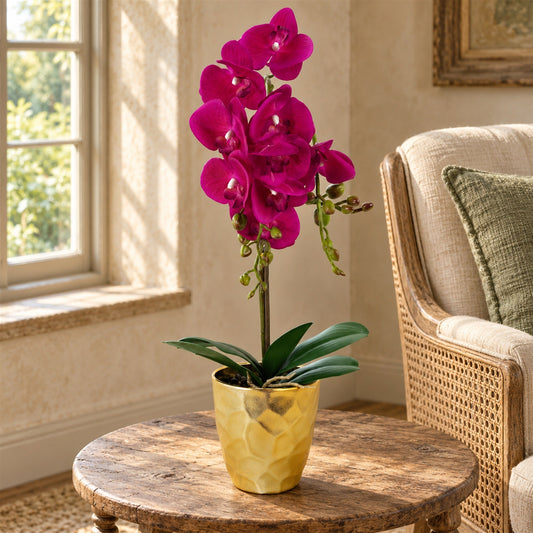 54cm Artificial Orchid Plant Dark Pink Gold Pot