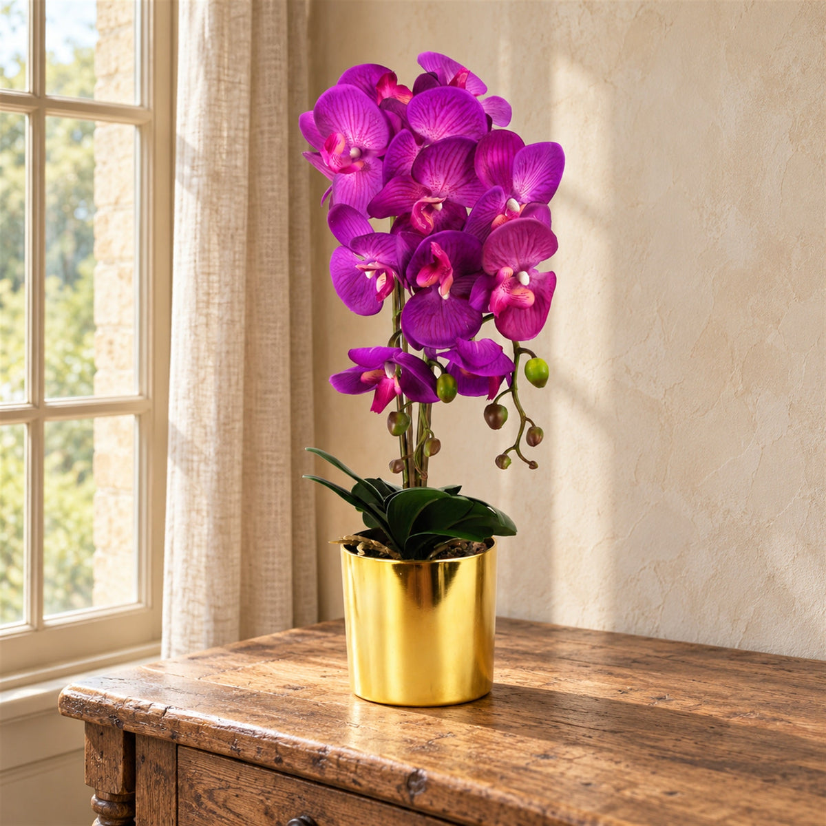 52cm Artificial Orchid Large Purple Gold