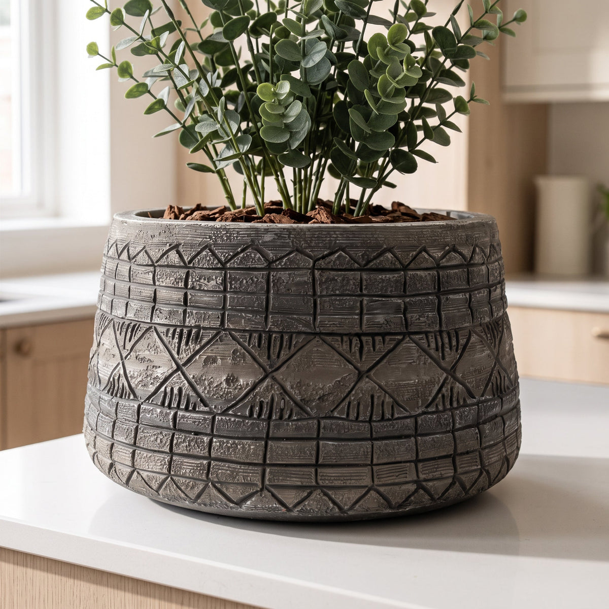 x 37cm Large Grey Gliese Embossed Planter 22cm