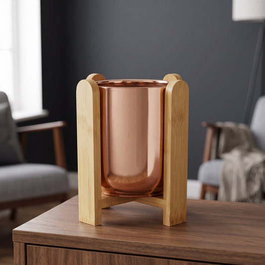 16cm Gold Ceramic Planter with Bamboo Stand