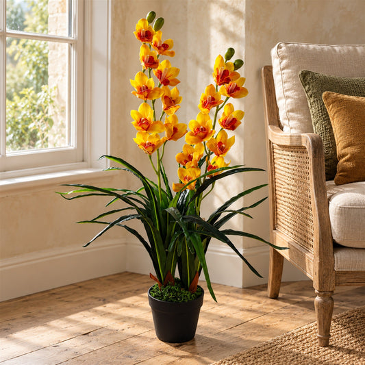 90cm Artificial Cymbidium Orchid Plant Extra Large Yellow Flowers