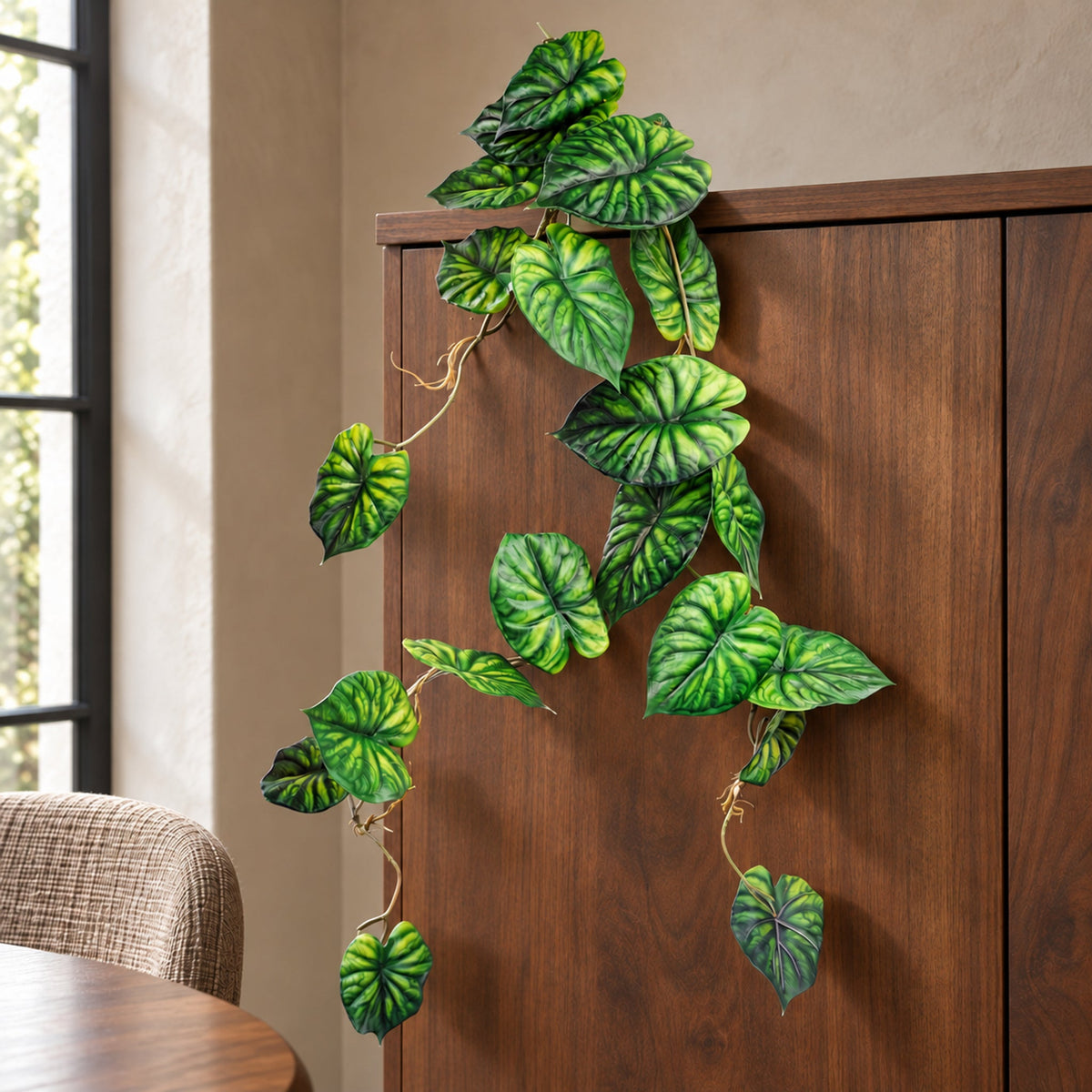 120cm Artificial Hanging Trailing Plant Alocasia Dragon Scale Green