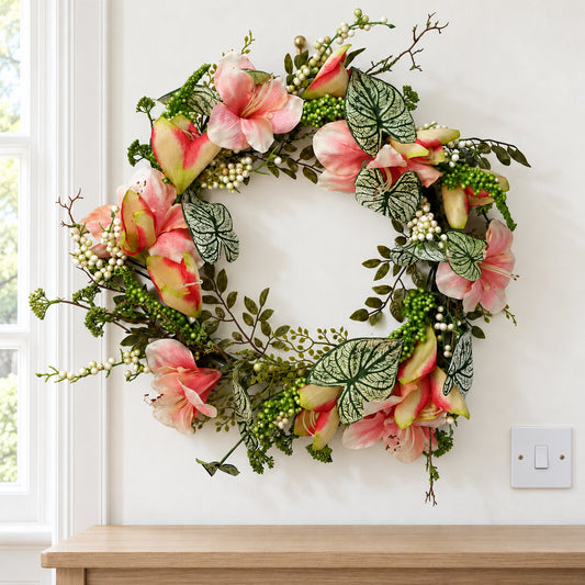 60cm Artificial Pink Lily Wreath