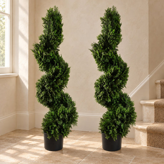 120cm Pair of Spiral Cedar Tree Artificial Topiary