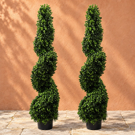 Artificial 120cm Pair of Spiral Buxus Tree UV Resistant Outdoor