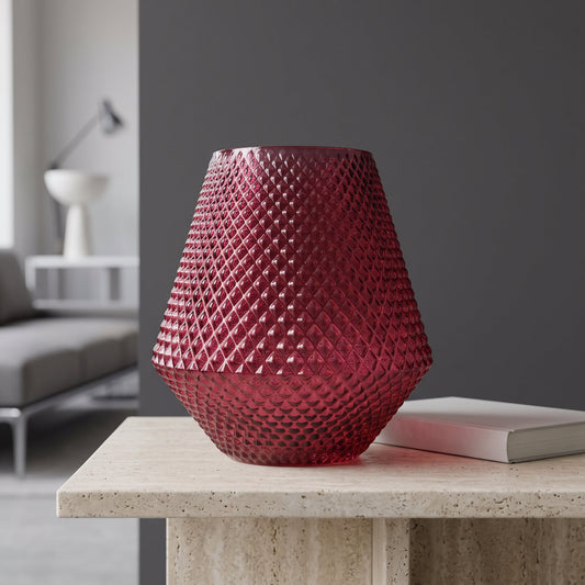 23cm Diamond Embossed Pink Glass Vase