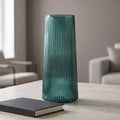 28cm Green Ridged Glass Vase