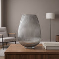 30cm Smoke Grey Ridged Glass Vase