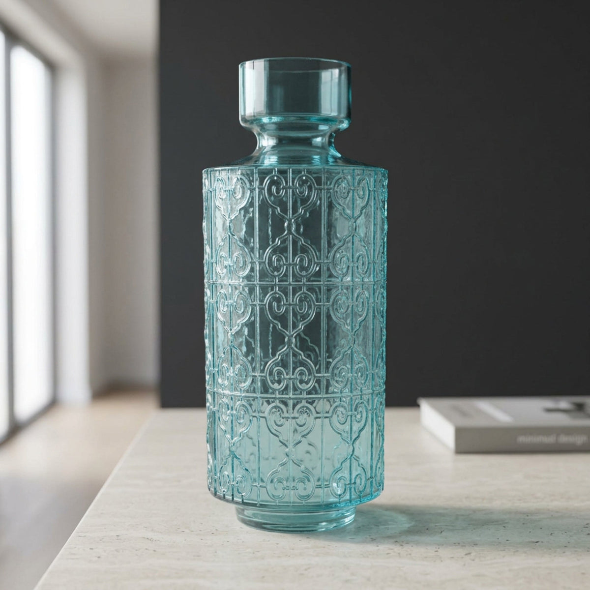 40cm Tall Turquoise Glass Vase