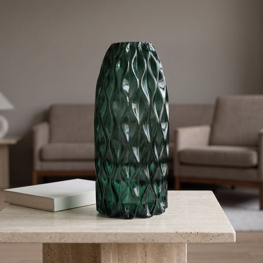 30cm Green Waves Glass Vase