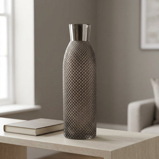 50cm Smoke Grey Diamond Tall Glass Vase