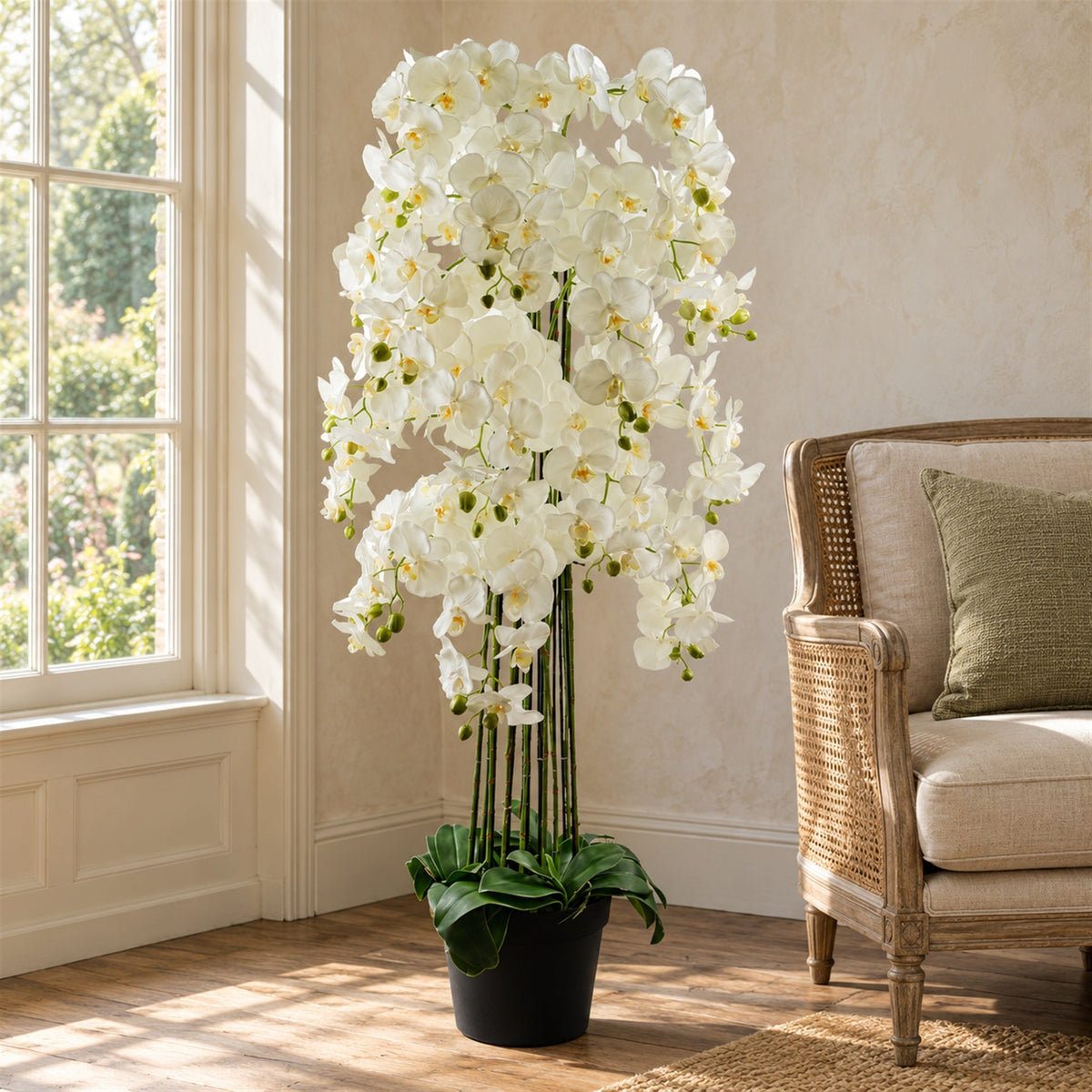 150cm Giant White Orchid Plant Artificial 189 flowers REAL TOUCH