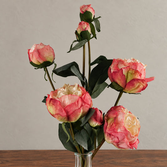 55cm Pink Peony Artificial Flowers Spray 4 Flowers 3 Buds