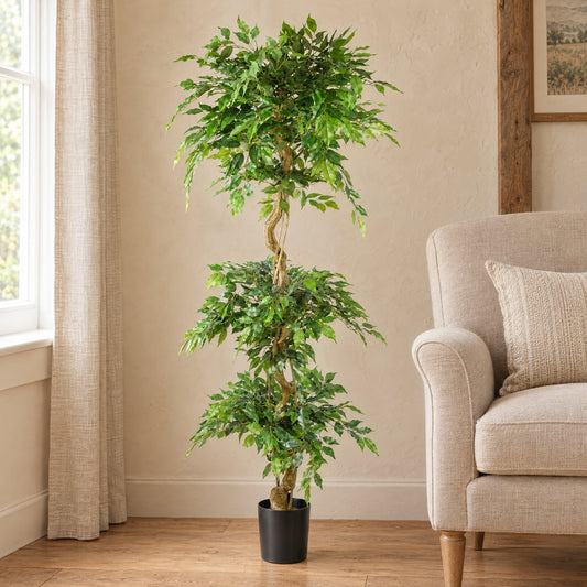 Artificial 180cm Twisted Fruticosa Ficus Tree Triple Ball Topiary
