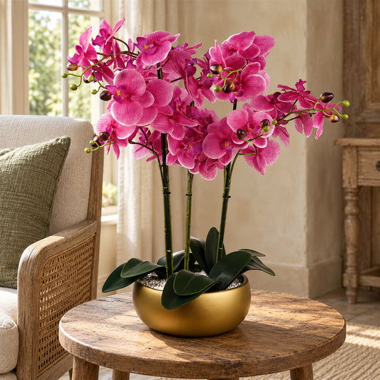 60cm Orchid Artificial Pink Gold Ceramic Planter