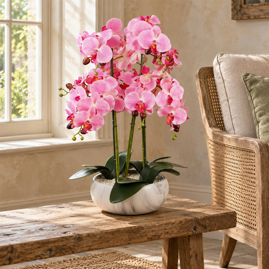 Artificial 60cm Orchid Pink Marble Effect Ceramic Planter