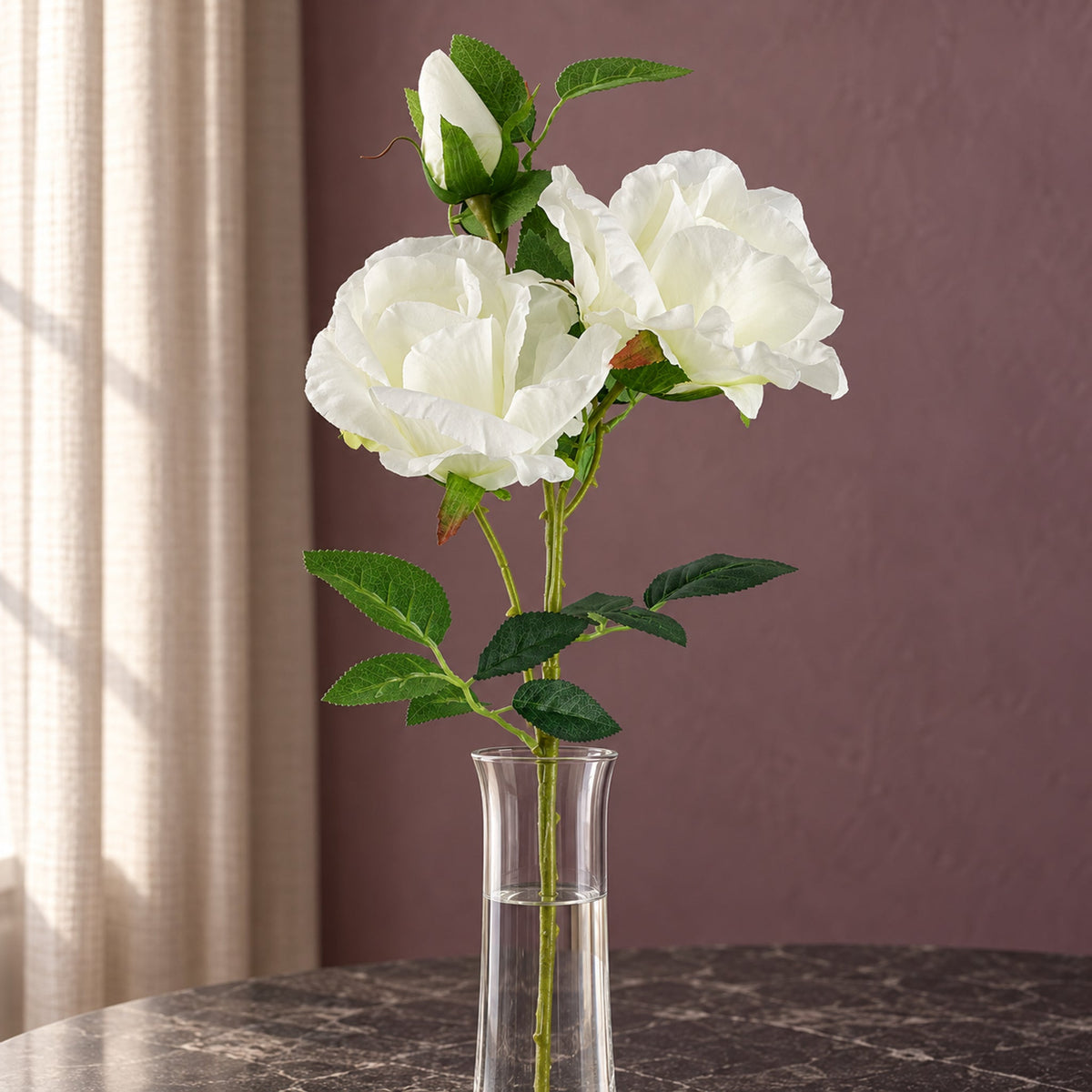 80cm Artificial White Rose Stem 3 flowers