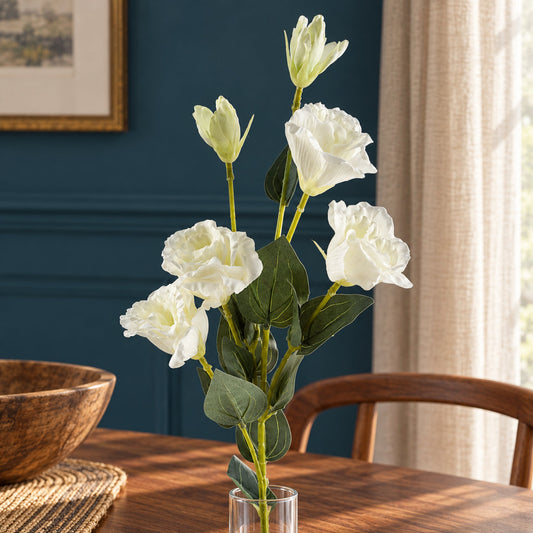 80cm Artificial White Wild Rose Stem 6 Flowers