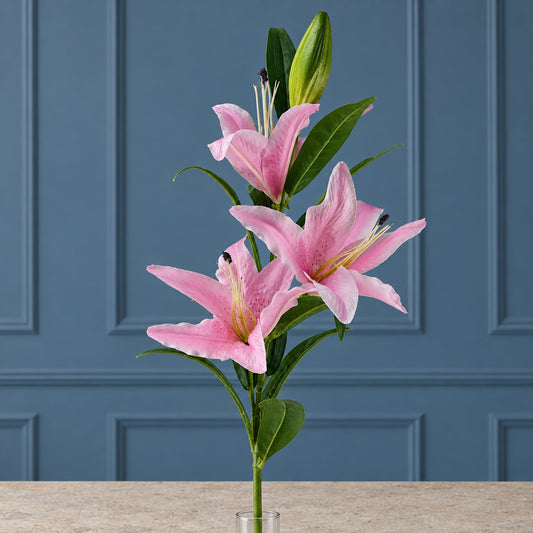 100cm Artificial Large Pink Lily Stem 3 Flowers