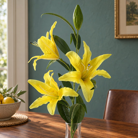 100cm Artificial Large Yellow Lily Stem 3 Flowers