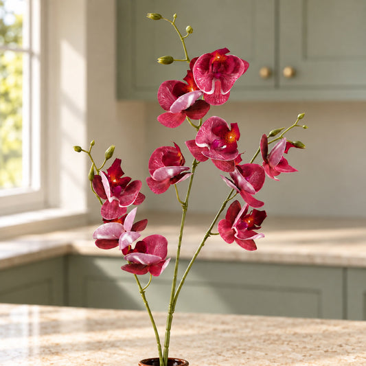80cm Dark Pink Artificial Mini Orchid Stem