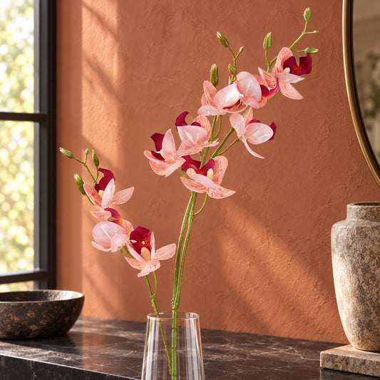 80cm Pink Artificial Mini Orchid Stem