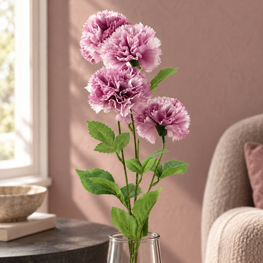 70cm Pink Artificial Carnation Stem 4 Flowers