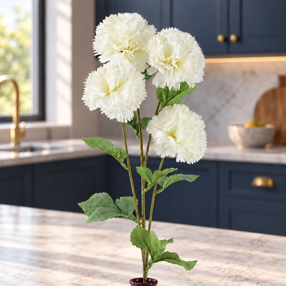 70cm White Artificial Carnation Stem 4 Flowers