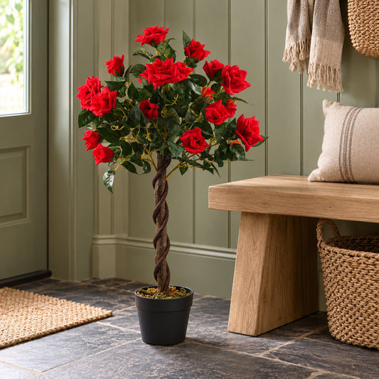 Artificial Red Rose Tree Wedding Twisted Vine Detail 90cm