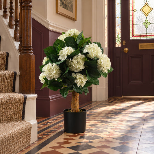 Artificial 75cm White Bush Hydrangea Plant Potted