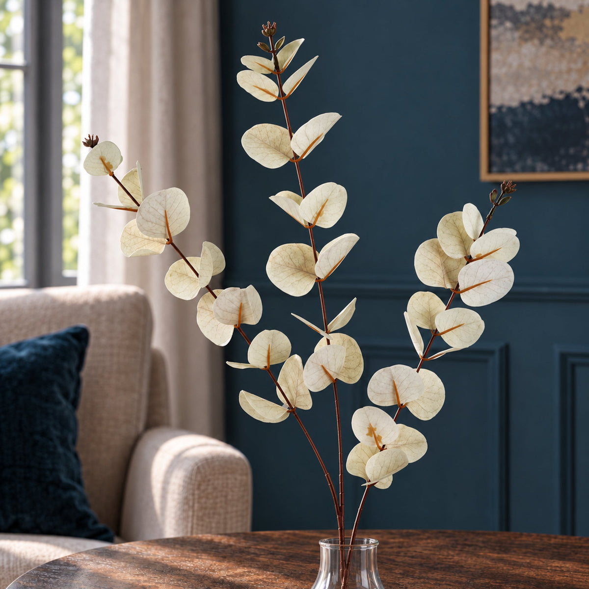 80cm Artificial White Eucalyptus Foliage Stem
