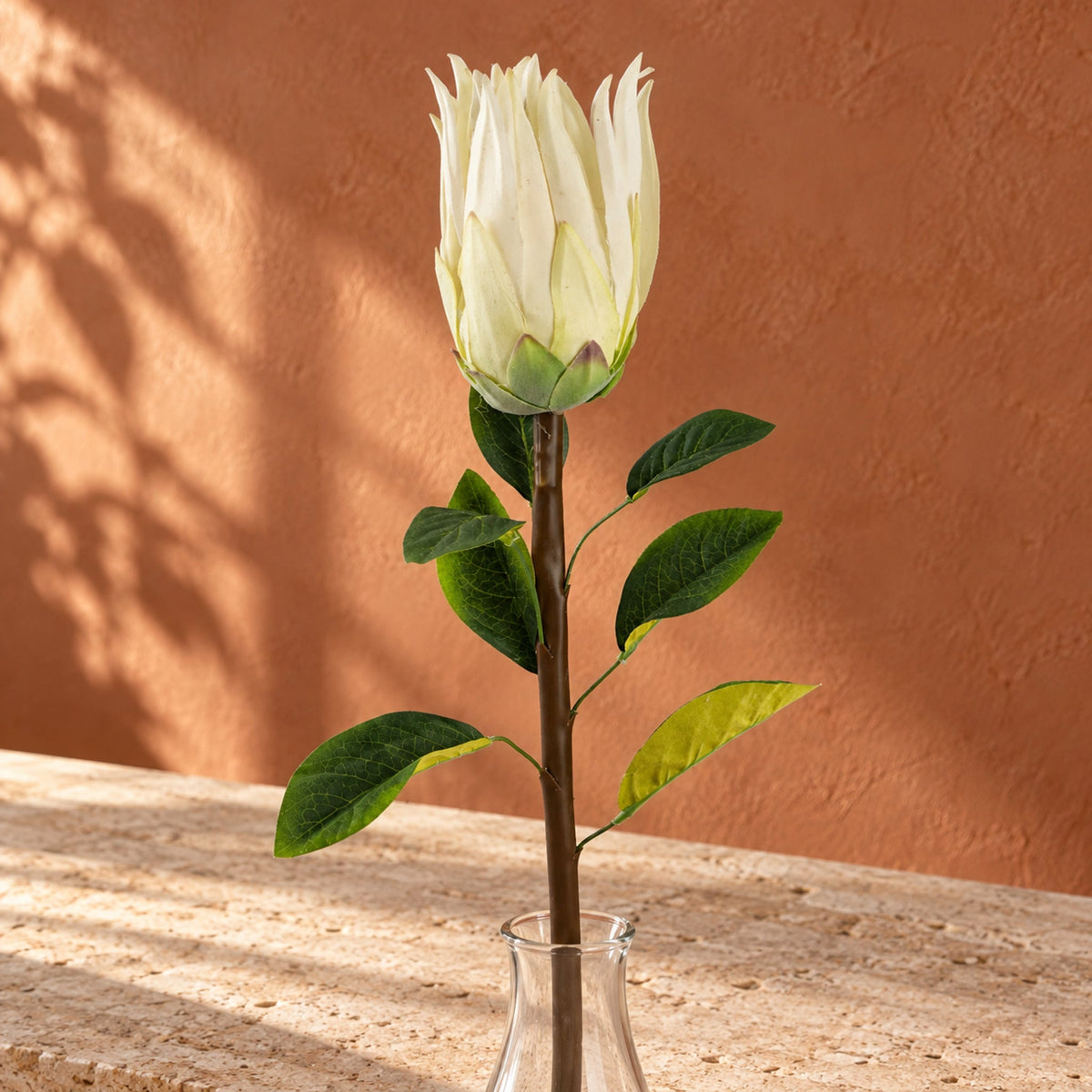 65cm Artificial Protea Sugarbush Flower Stem White