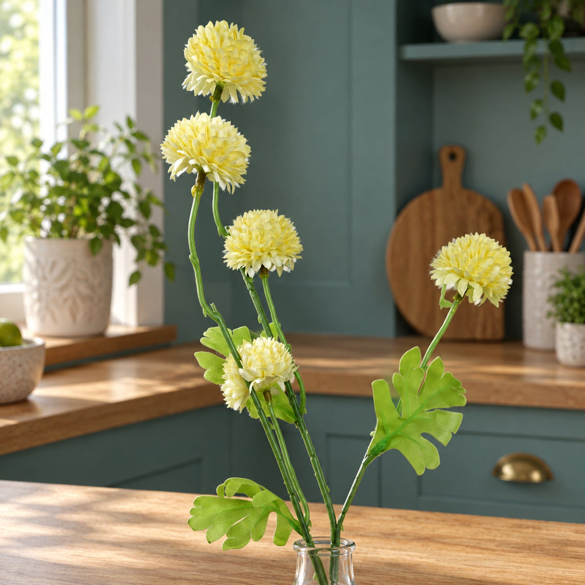 50cm Dahlia Pompom Yellow Artificial Stem