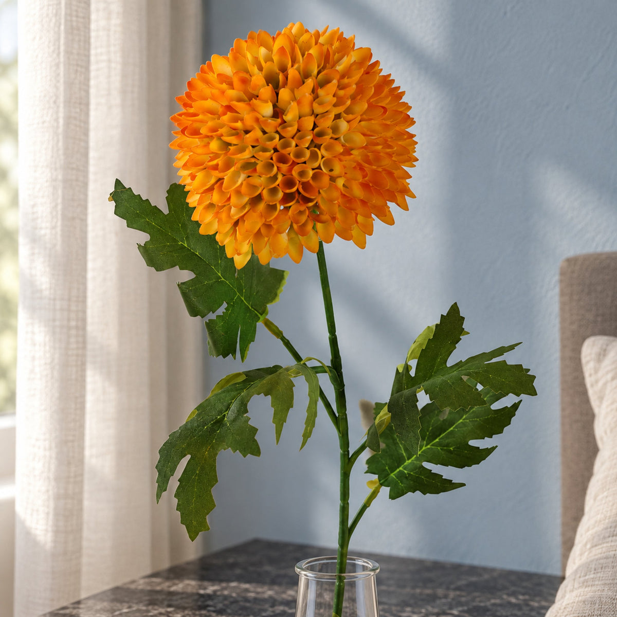 70cm Large Ball Dahlia Artificial Flower Stem Yellow