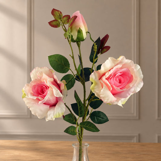 80cm Artificial Pink Rose Stem 3 flowers