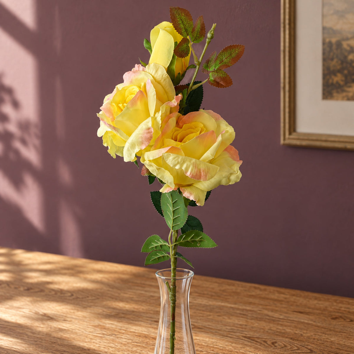 80cm Artificial Yellow Rose Stem 3 flowers