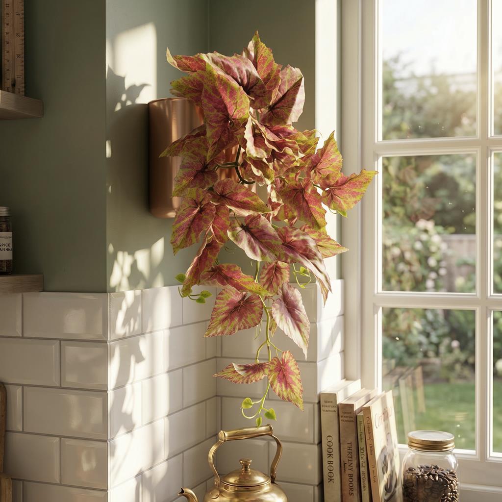 30cm Artificial Trailing Pink and Green Caladium – image 4