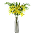 100cm Artificial Yellow Lily and Fern Display Glass Vase