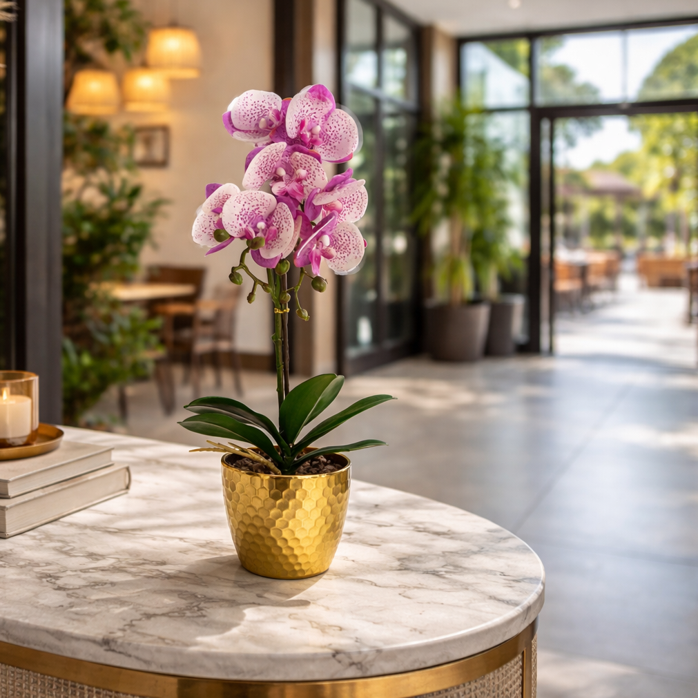 50cm Phalaenopsis Orchid Artificial Purple White Gold Pot – image 2