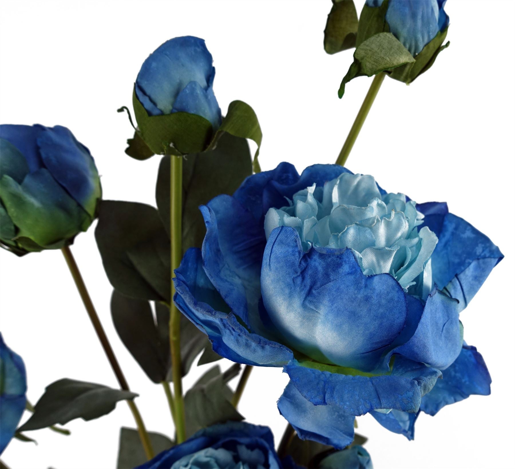 55cm Blue Peony Artificial Flowers Spray 4 Flowers 3 Buds – image 4